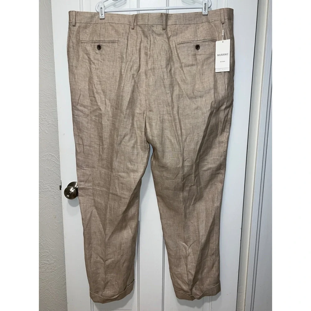 NWT Murano Big Man Zac Classic Fit Baird McNutt Linen Pants 48x30 Tan Cuffed